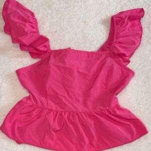 SHEIN Bold Pink Ruffle Blouse